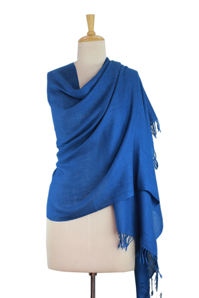 Angora wool shawl, 'Azure Meditation' - Angora wool shawl