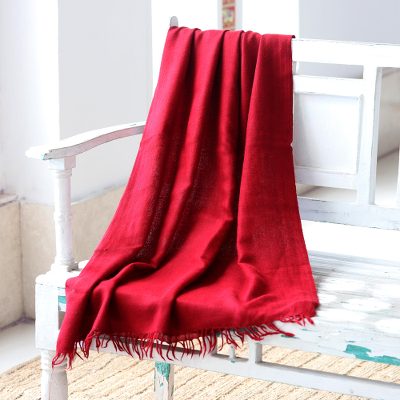 Angora wool shawl, 'Crimson Meditation' - Angora wool shawl