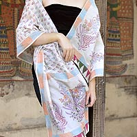 Cotton and Chanderi silk shawl, Tulip Paradise