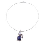 Cultured pearl and lapis lazuli pendant necklace, 'Blue Midnight' - Hand Made Women's Sterling Silver Lapis Lazuli and Pearl