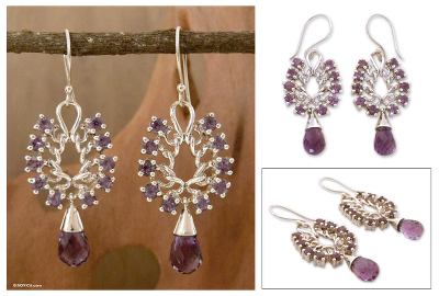 Amethyst dangle earrings, 'Mystic Dreamer' - Amethyst dangle earrings