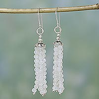 Moonstone waterfall earrings, 'Whisper' - Hand Crafted Moonstone Waterfall Earrings