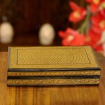 Papier mache jewelry box, 'Kashmir Bouquet' - Papier Mache Jewelry Box from India