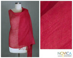 Linen shawl, 'Sheer Hot Pink' - Handcrafted Linen Shawl Wrap from India