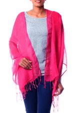 Linen shawl, 'Sheer Hot Pink' - Handcrafted Linen Shawl Wrap from India