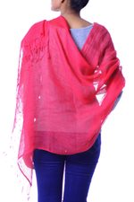 Linen shawl, 'Sheer Hot Pink' - Handcrafted Linen Shawl Wrap from India