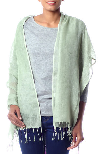 Linen shawl, 'Sheer Moss Green' - Linen shawl
