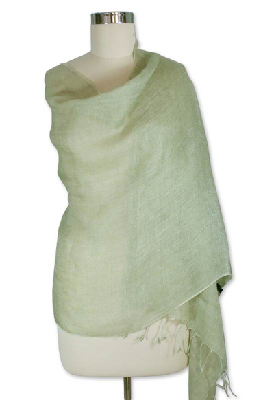 Linen shawl, 'Sheer Moss Green' - Linen shawl