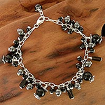 Onyx and smoky quartz beaded bracelet, 'After Midnight'