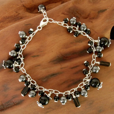 Onyx and smoky quartz beaded bracelet, 'After Midnight' - Onyx and smoky quartz beaded bracelet