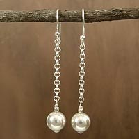 Sterling silver dangle earrings, 'Delhi Moon' - Sterling Silver Artisan Crafted Earrings from India