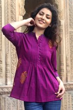 Cotton blouse, 'Wine Delight' - Paisley Cotton Embroidered Blouse Top from India