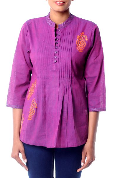 Blusa de algodón - Blusa bordada de algodón Paisley de India