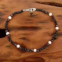 Onyx and garnet beaded anklet, Treasured Friendship