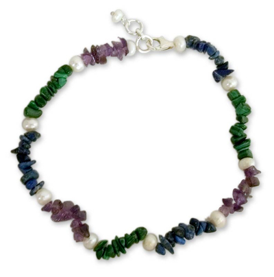 Pearl and amethyst beaded anklet