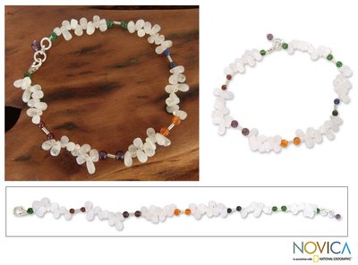 Rainbow moonstone and carnelian beaded anklet, 'Festive Jaipur' - Rainbow Moonstone and carnelian beaded anklet