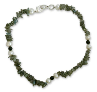 Labradorite and pearl beaded anklet