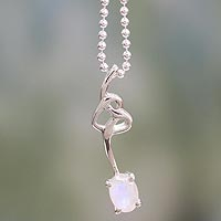 Moonstone pendant necklace, 'Absolutely Knot' - Sterling Silver and Moonstone Pendant Necklace