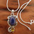 Lapis and citrine pendant necklace, 'Royal Charm' - Indian Necklace with Lapis Citrine and Sterling Silver thumbail