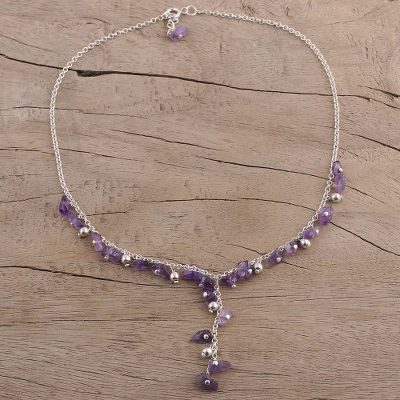 Amethyst Y necklace, 'Jaipur Princess' - Hand Crafted Amethyst Y Necklace