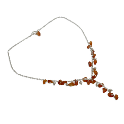 Carnelian Y necklace, 'Jaipur Princess' - Carnelian Y necklace