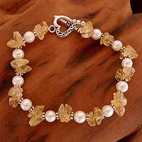 Pulsera corazón de perlas y citrinos - Pulsera corazón de perlas y citrinos