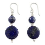 Lapis lazuli dangle earrings, 'Bihar Moons' - Lapis Lazuli Dangle Earrings from India
