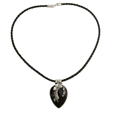 Leather Onyx and Sterling Silver Necklace Women's Jewelry - Black ...