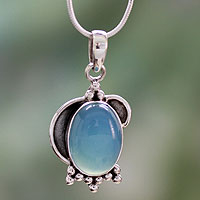 Chalcedony pendant necklace, 'Sky Charm' - Sterling Silver and Chalcedony Pendant Necklace