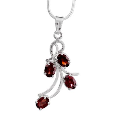 Garnet flower necklace, 'Scarlet Petals' - Garnet flower necklace