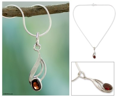 Garnet pendant necklace, 'Perfect Passion' - Garnet pendant necklace