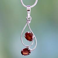 Garnet pendant necklace, 'Delhi Distinction' - Garnet pendant necklace