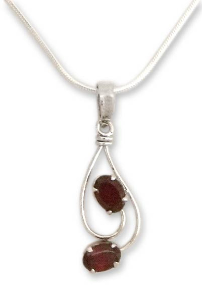 Garnet pendant necklace, 'Delhi Distinction' - Garnet pendant necklace