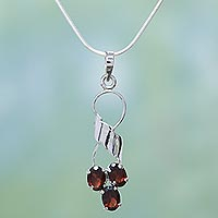 Garnet flower necklace, 'Love Glows' - Garnet flower necklace