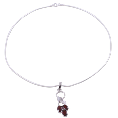Garnet flower necklace, 'Love Glows' - Garnet flower necklace