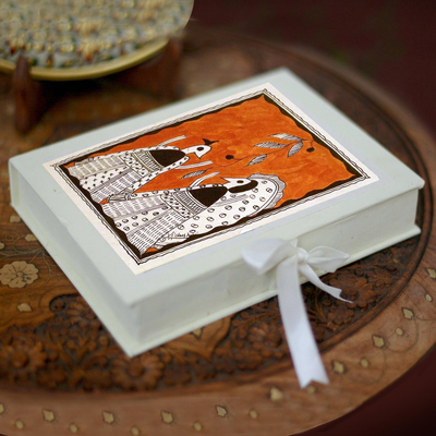 Madhubani greeting cards, 'Wedding Feast' (set of 8) - Madhubani greeting cards (Set of 8)
