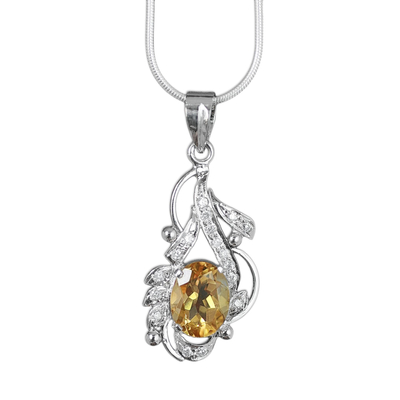 Citrine pendant necklace, 'Jaipur Sun' - Citrine Necklace on Sterling India Jewelery Collection