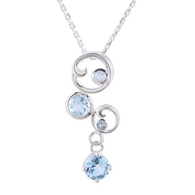 Blue topaz pendant necklace, 'In Circles' - Blue Topaz Necklace in Sterling Silver India Jewelry