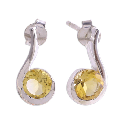 Citrine drop earrings, 'Golden Droplet' - Women's Citrine Earrings Sterling Silver Jewelry from India