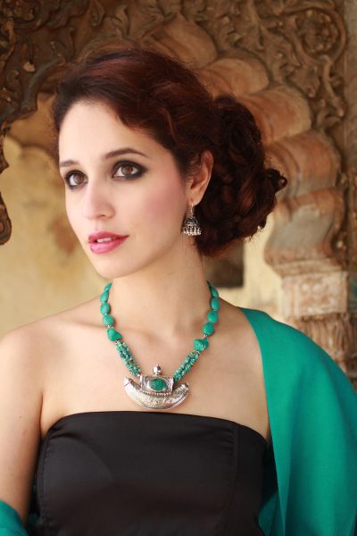 Sterling silver cluster necklace, 'Island Song' - Sterling Silver and Turquoise coloured Necklace