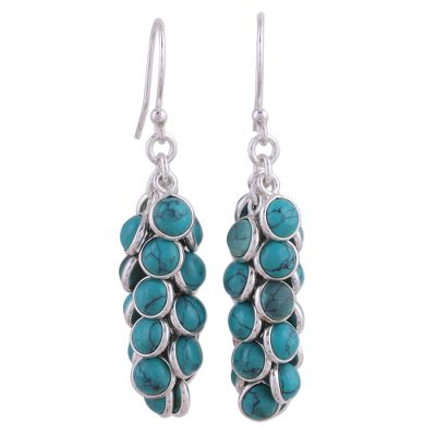 Sterling silver cluster earrings, 'Temptress' - Blue Cluster Earrings Artisan Crafted Indian Jewelry