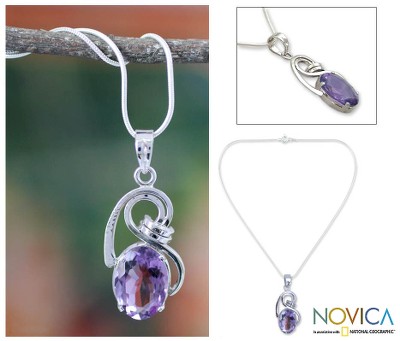 Amethyst pendant necklace, 'Jungle Orchid' - Amethyst pendant necklace