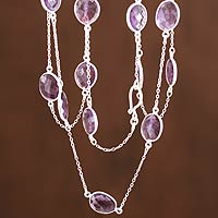 Amethyst long chain necklace, 'Duduma Majesty' - Amethyst Long Necklace with Sterling Silver