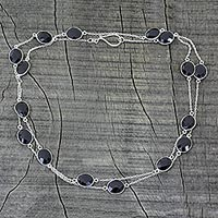 Onyx long chain necklace, 'Duduma Majesty'