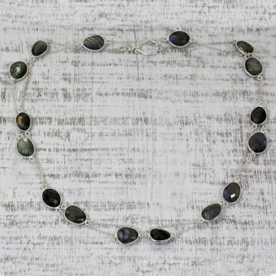 Labradorite long chain necklace, 'Duduma Majesty' - Labradorite and Sterling Silver Necklace Indian Jewelry