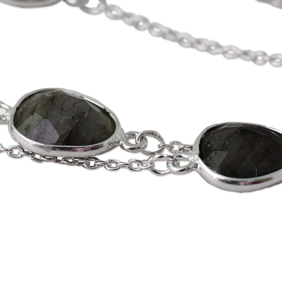Labradorite long chain necklace, 'Duduma Majesty' - Labradorite and Sterling Silver Necklace Indian jewellery