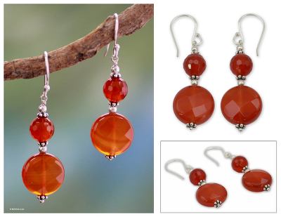 Carnelian dangle earrings, 'Delhi Summer' - Carnelian dangle earrings