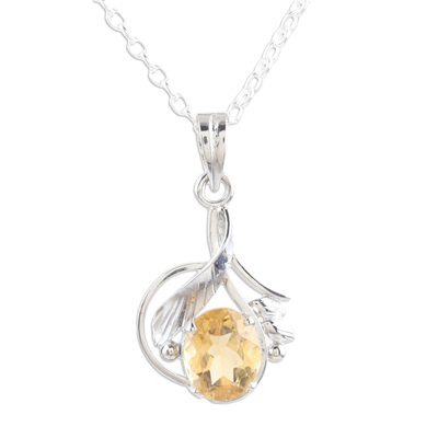 Citrine flower necklace, 'Golden Blossom' - Sterling Silver and Citrine Necklace Fair Trade Jewelry