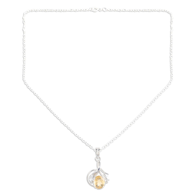 Citrine flower necklace, 'Golden Blossom' - Sterling Silver and Citrine Necklace Fair Trade Jewelry