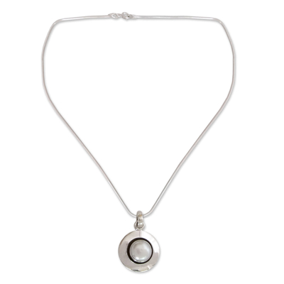 Pearl pendant necklace, 'Jaipur Magic Moon' - Pearl Jewelry Necklace from India